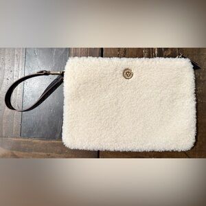 Anne Klein Cream  Faux Shearling Clutch Wristlet